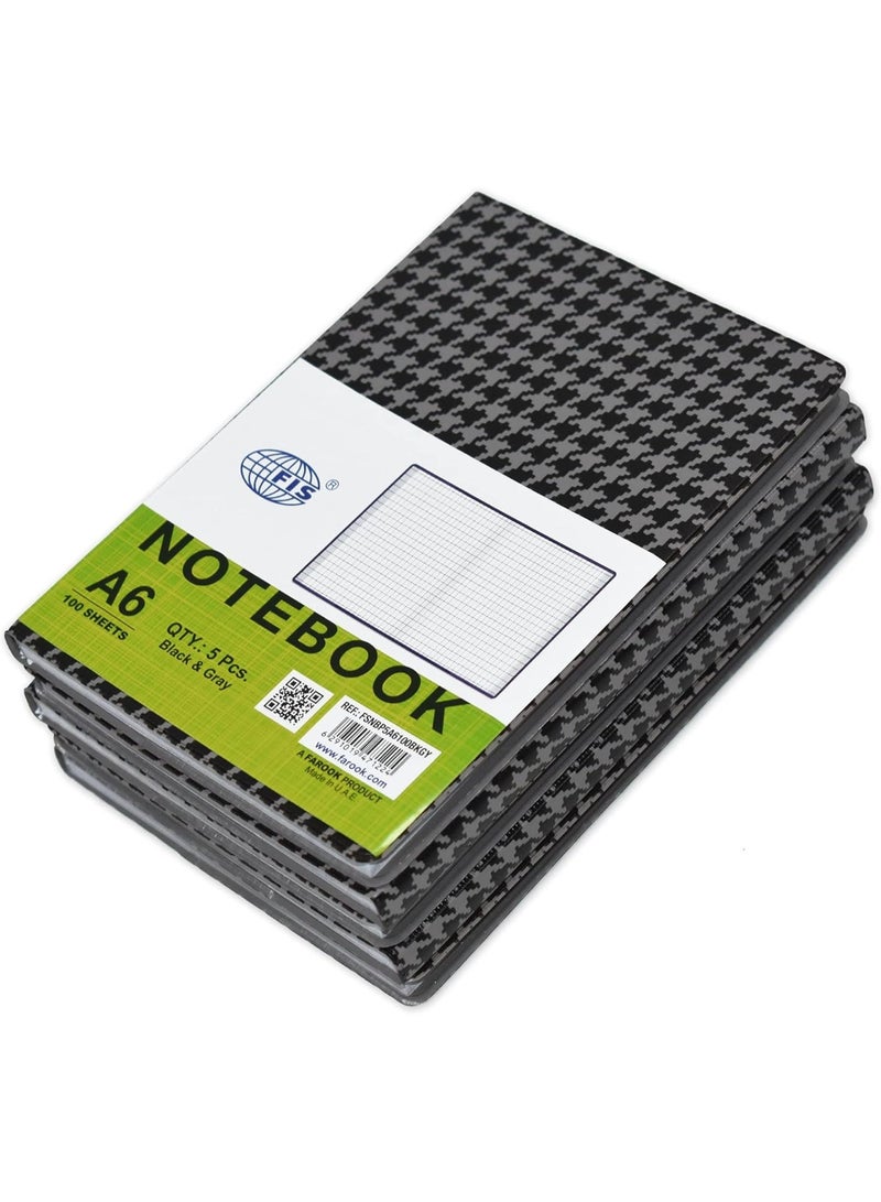FIS PVC A6 Square Lines Notebook Grey/Black Pack of 5 Pieces - Image 1